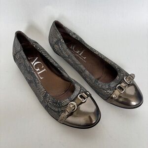 AGL silver gray snake Leather Flats size‎ 39.5